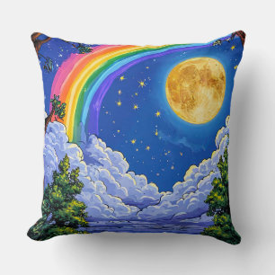 Rainbow moon night sky throw pillow