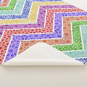 Rainbow Moroccan Lattice Chevrons Sherpa Blanket