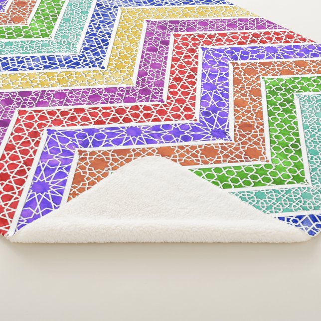 Rainbow Moroccan Lattice Chevrons Sherpa Blanket (3/4)