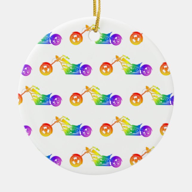 Rainbow Mortocycle Ceramic Ornament (Front)