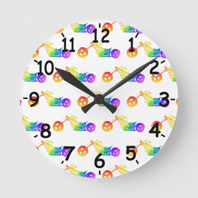 Rainbow Mortocycle Round Clock (Front)
