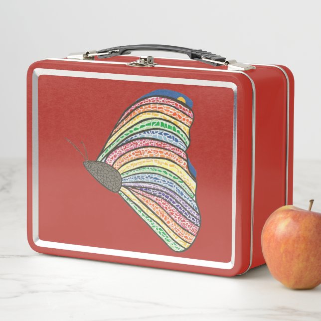 Rainbow Mosaic Butterfly on Metal Lunch Boxes (In Situ)