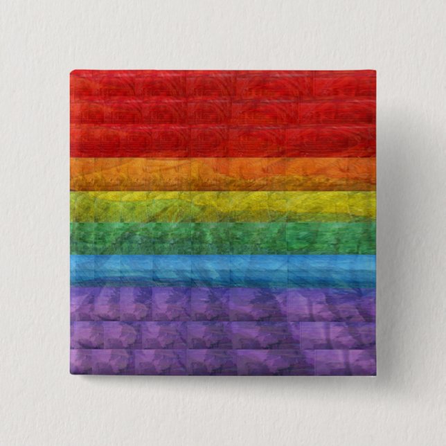 Rainbow Mosaic Gay Pride Flag 2 Inch Square Button (Front)