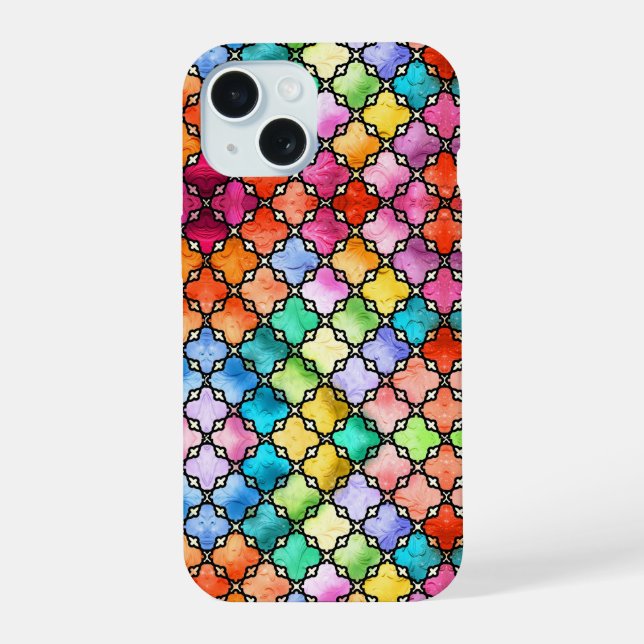 Rainbow mosaic pattern iPhone 15 case (Back)
