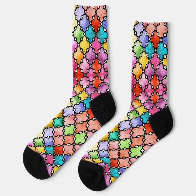 Rainbow mosaic pattern socks (Left)