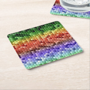 Rainbow Mosaic Pattern Square Paper Coaster
