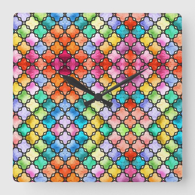 Rainbow mosaic pattern square wall clock (Front)