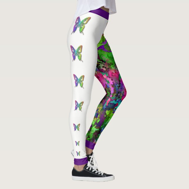 [Rainbow Mosaic] Stained-Glass Effect Butterflies Leggings (Right)