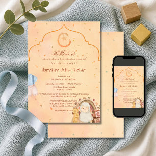 Rainbow mosque arch Islamic Aqiqah Baby Shower Boy Invitation