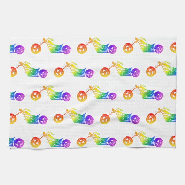 Rainbow Motorcycle Kitchen Towel (Horizontal)