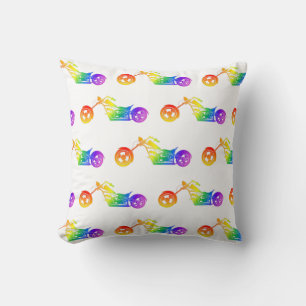 Rainbow Motorcycle Throw Pillow