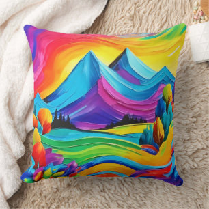 Rainbow Mountain Majesty Art Throw Pillow