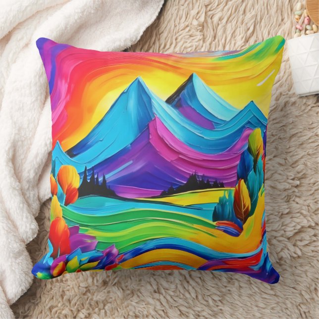 Rainbow Mountain Majesty Art Throw Pillow (Blanket)