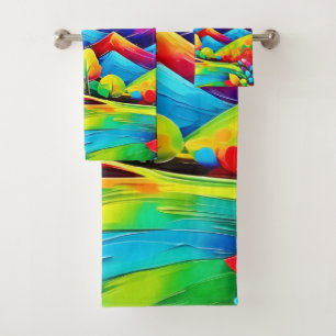 Rainbow Mountains Abstract Landscape Bath Towel Set