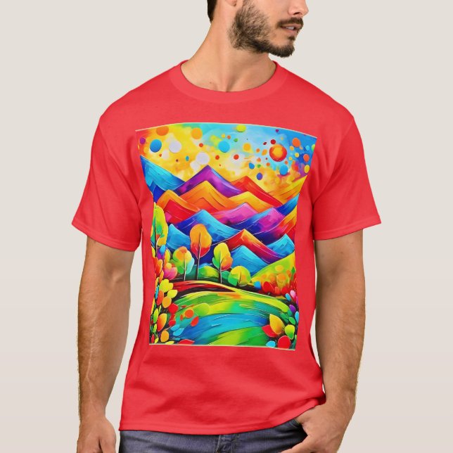 Rainbow Mountains Abstract Landscape T-Shirt (Front)