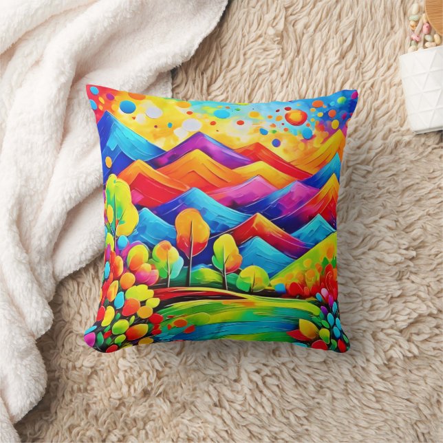 Rainbow Mountains Abstract Landscape Throw Pillow (Blanket)