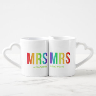Rainbow Mrs & Mrs   Custom Names Coffee Mug Set