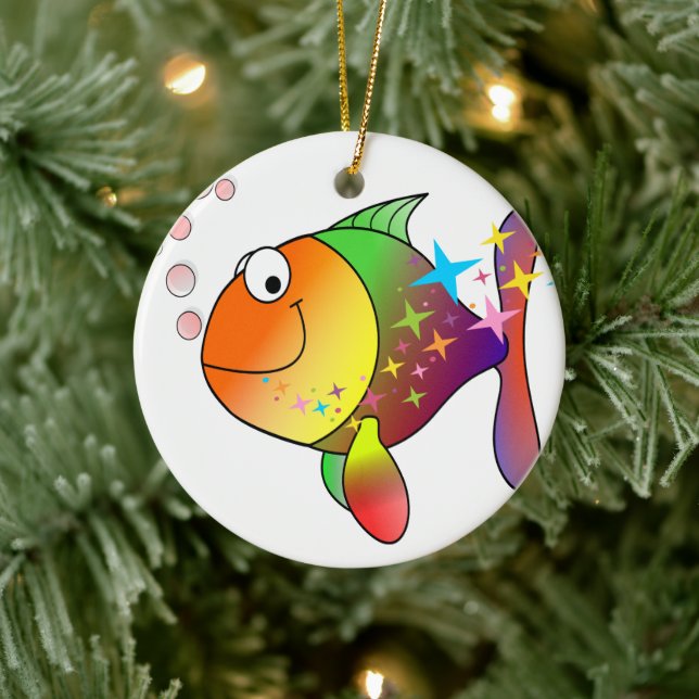Rainbow multi colour pacific ocean tuna fish ceramic ornament (Tree)