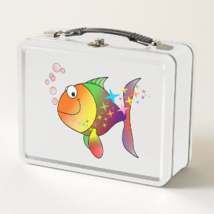 Rainbow multi colour pacific ocean tuna fish metal lunch box