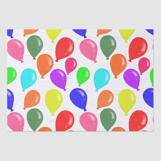 Rainbow Multicolored Birthday Balloons Tissue Paper (Front)