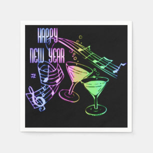 Rainbow Music and Cocktails Happy New Year Napkins