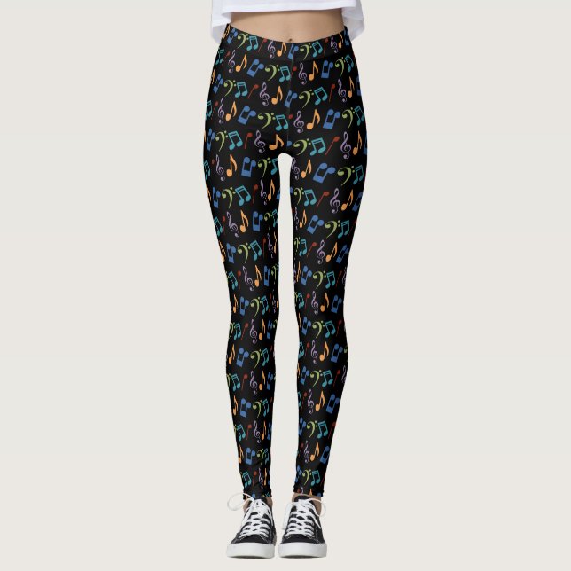 Rainbow Music Note Black Leggings (Devant)