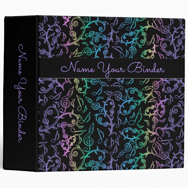 Rainbow Music Notes and Clefs Binder (Front/Spine)