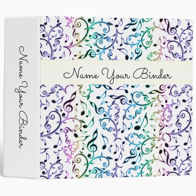 Rainbow Music Notes and Clefs Binder (Front/Spine)