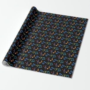 Rainbow Music Notes (Black Background) Wrapping Paper