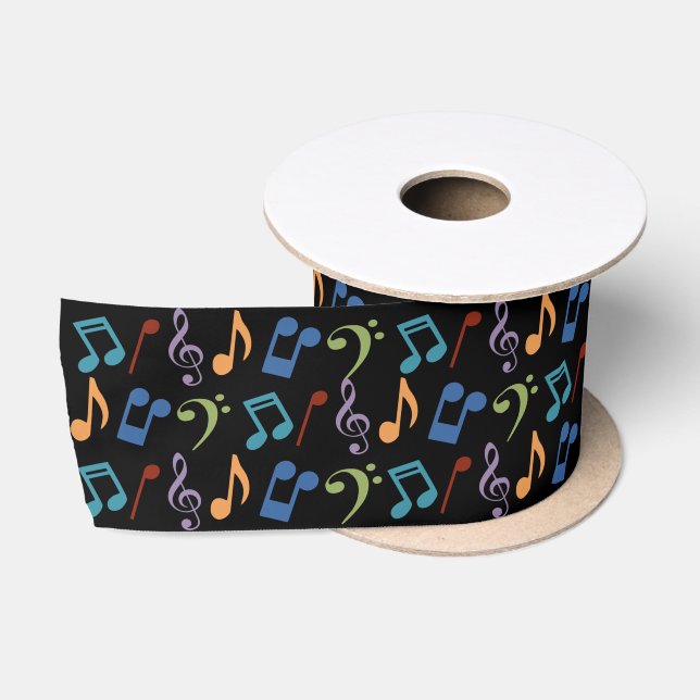 Rainbow Music Notes (Black) Satin Ribbon (Spool)