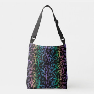 Rainbow Music Notes Pattern On Black Tote Bag
