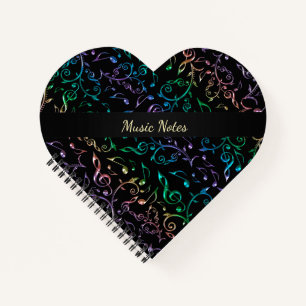 Rainbow Music Notes Personalized Heart Notebook