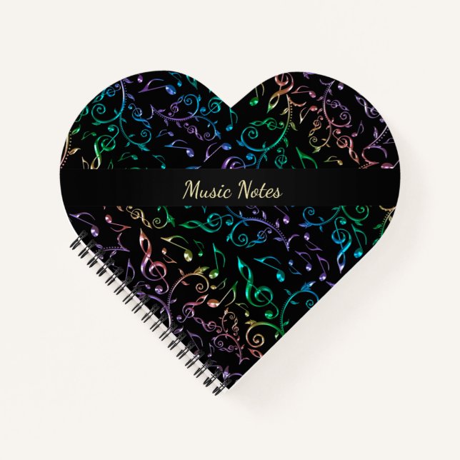 Rainbow Music Notes Personalized Heart Notebook (Front)