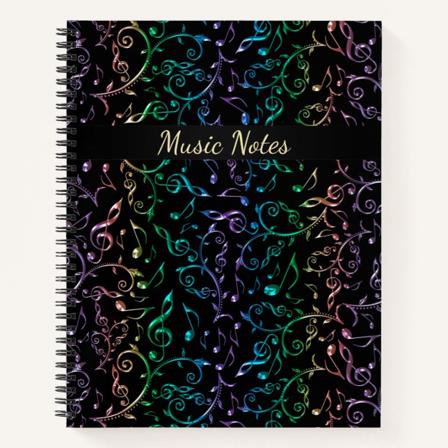 Rainbow Music Notes Personalized Notebook (Front)