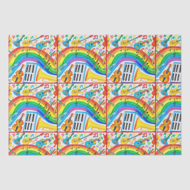 Rainbow Musical Instruments Band Teacher Decoupage Tissue Paper (Front)
