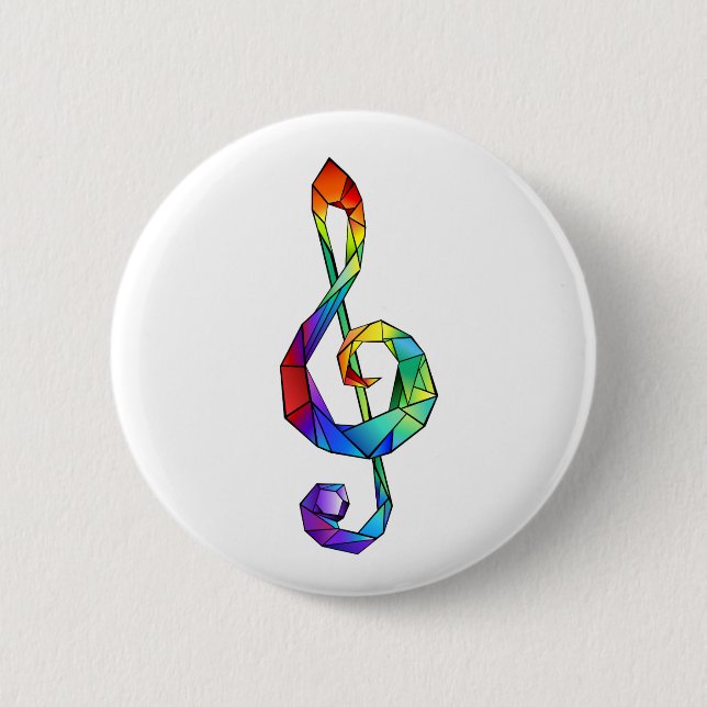 Rainbow Musical Key treble clef 2 Inch Round Button (Front)