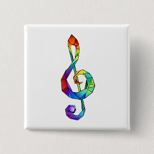 Rainbow musical key treble clef 2 inch square button