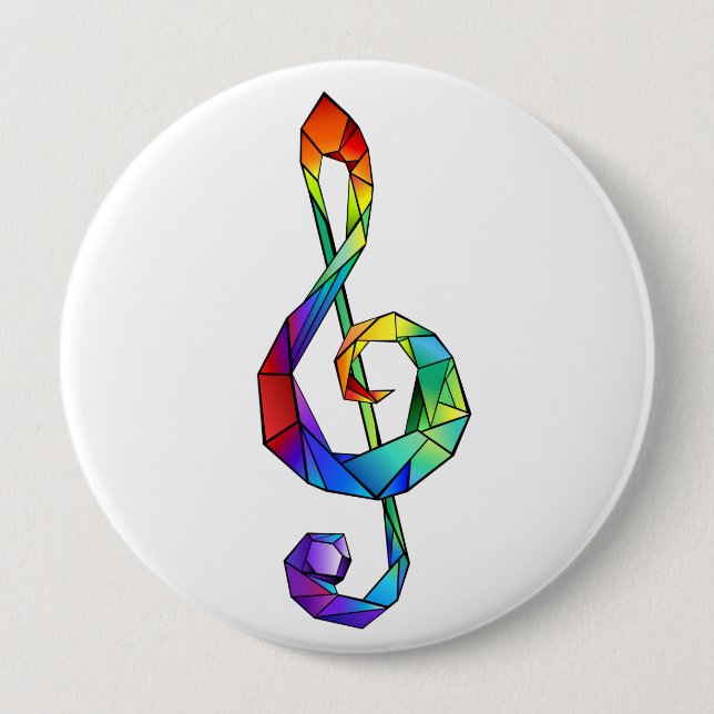 Rainbow musical key treble clef 4 inch round button (Front)