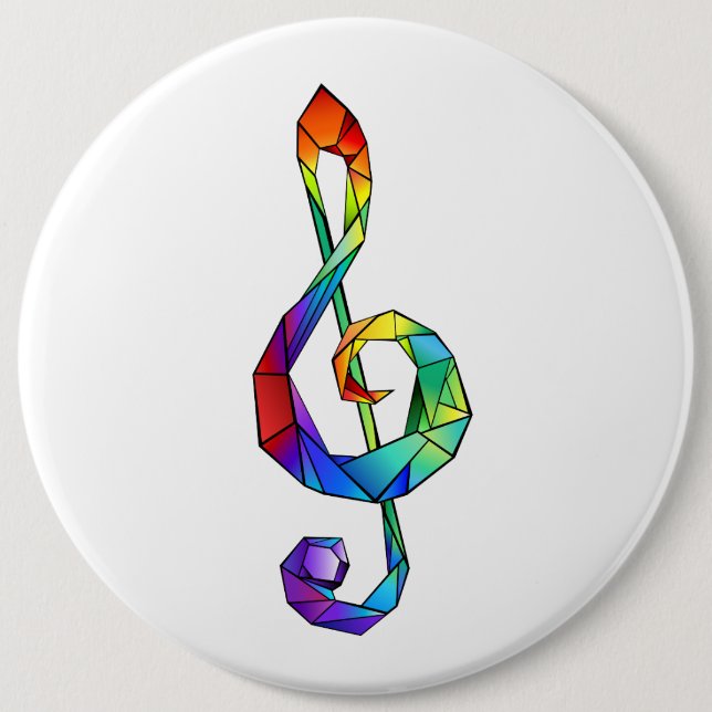 Rainbow musical key treble clef 6 inch round button (Front)