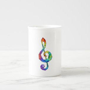 Rainbow musical key treble clef bone china mug