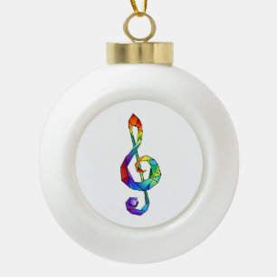 Rainbow musical key treble clef ceramic ball christmas ornament