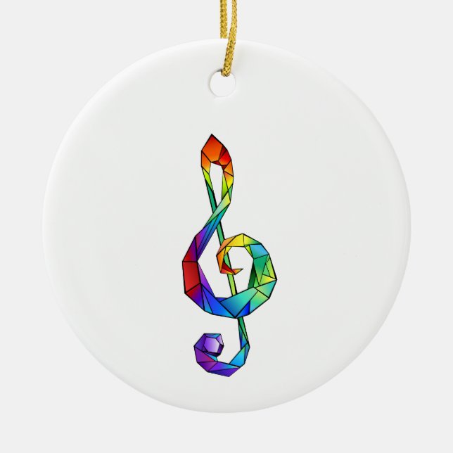 Rainbow Musical Key treble clef Ceramic Ornament (Front)