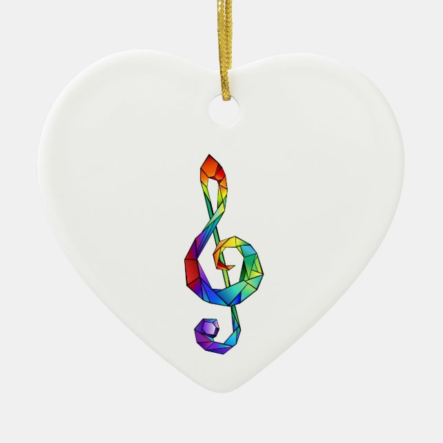 Rainbow musical key treble clef ceramic ornament (Front)