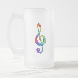 Rainbow musical key treble clef frosted glass beer mug