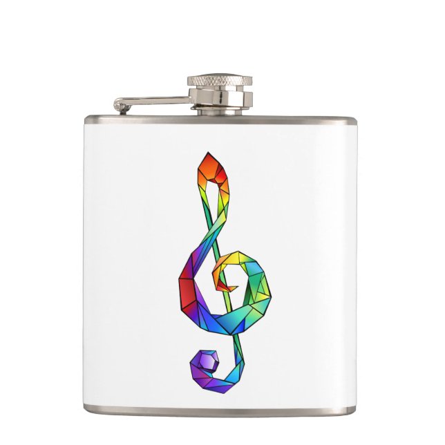 Rainbow musical key treble clef hip flask (Front)