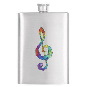 Rainbow musical key treble clef hip flask