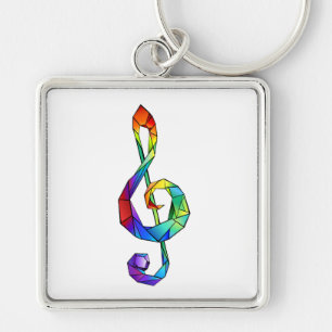 Rainbow musical key treble clef keychain