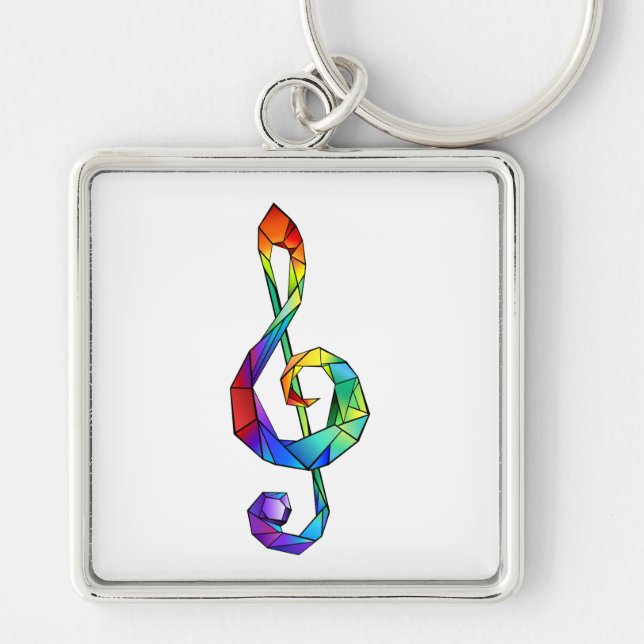 Rainbow musical key treble clef keychain (Front)