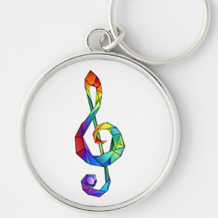 Rainbow musical key treble clef keychain