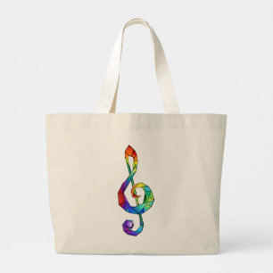 Rainbow musical key treble clef large tote bag